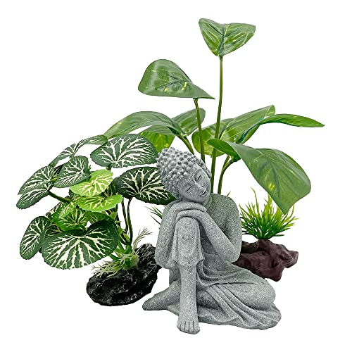 Fish Tank Decorations Aquarium Decoration 4inch Ornaments Accessories Betta Fish Rest Leaf Buddha (Type-B-Set-Buddha)