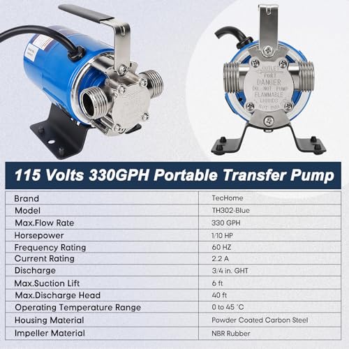 Water Pump Water Transfer Pump, 115V 1/10HP 330GPH Water Hose Pump, with Suction Hose Kit.