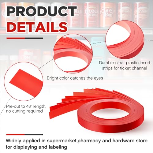 Frienda 100 Pcs Decorative Gondola Shelving Vinyl Insert Strips Pre Cut 48" x 1.25" C Channel Decorative Shelf Insert Strips for Retail Store Supermarkets Grocery Gondola Decoration (Red) - color: Red