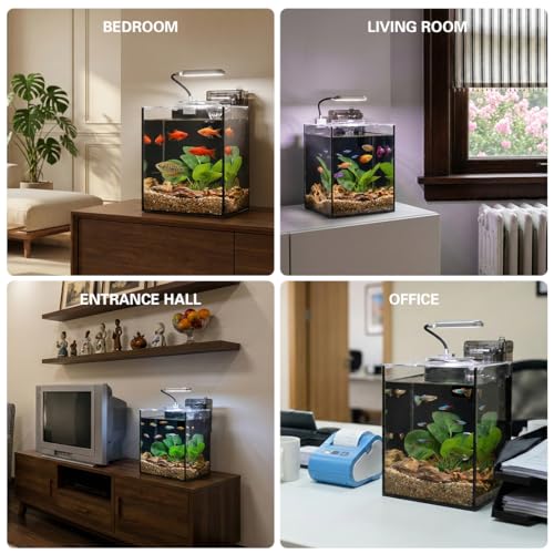 Fish Tank Kit,2.2 Gallon Small Aquarium,Ultra-Clear Nano Aquarium,Betta Fish Tank,Small Fish Tank,Aquarium Starter kit with Light,Filter,Pine Skin Stone,Sand and Artificial Plants - size: 7"L x 7"W x 9.84"H