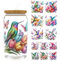UV DTF Cup Wrap for 16oz Glass, 12 Sheets Watercolor Hummingbird UV DTF Stickers, Rub on Transfers Stickers for Mug Bottle - style: Watercolor Hummingbird