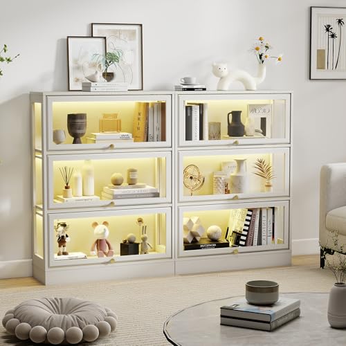 Display Cabinet with Acrylic Glass Doors,3-Tiers Curio Cabinet with LED Lighting for Collectibles, Collectibles Toy Organizers Rack & Display Shelf Display Case Storage Cabinet, White - color: White, size: 31" W x 42" H