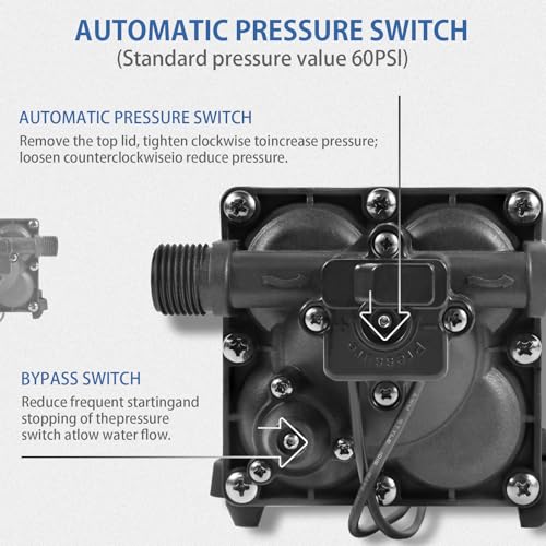 WASSERMANN Water Pressure Pump 115 Volt AC 5.5GPM 60PSI,Water Pump Self Priming Diaphragm Pump with Pressure Switch for Kitchen Bathroom Marine Yacht Garden - size: Full Size