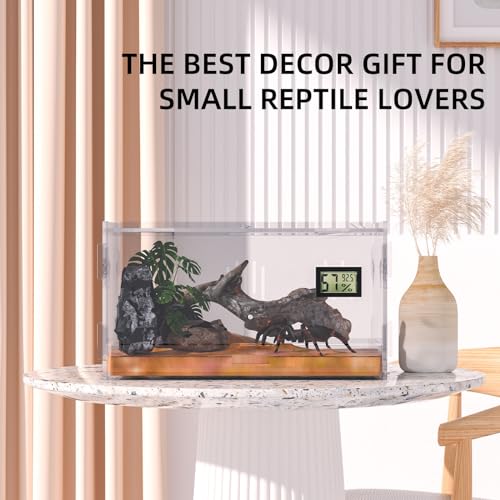 Reptile Terrariums with Temperature Hygrometer, 15.7"x9.9"x7.1" Acrylic Breeding Box Terrarium Cage Tank for Small Reptiles, Insects, Home Office (Terrestrial) - size: Terrestrial--L (Tray)