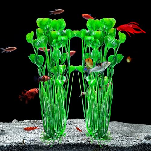 AQUANEAT Artificial Fish Tank Plants, Plastic Aquarium Accessories Large, 15.5 inch Green Decorations, 2pcs - color: Green