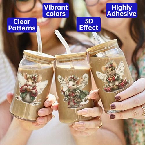 UV DTF Cup Wrap for 16oz Glass, 12 Sheets Victorian Mouse Decals Personalized Rub on Transfer Stickers for Glass - style: Victorian Mouse