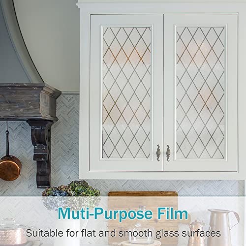 VELIMAX Lattice Frosted Window Film Window Privacy Film Static Cling Window Vinyl Opaque Glass Sticker Non Adhesive Anti-UV 17.7x157.4 inches