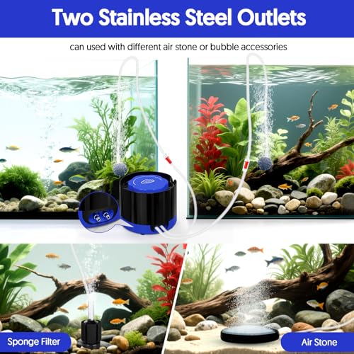 QZQ Aquarium Air Pump, Quiet Fish Tank Air Pump with Dual Outlets, 3W/5W Powerful Adjustable Oxygen Pump with Accessories, Aquarium Bubbler Aerator for Fish Tank Up to 80 Gallon (3W) - style: 3W(95GPH)