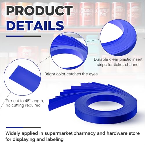 Frienda 100 Pcs Decorative Gondola Shelving Vinyl Insert Strips Pre Cut 48" x 1.25" C Channel Decorative Shelf Insert Strips for Retail Store Supermarkets Grocery Gondola Decoration (Blue) - color: Blue