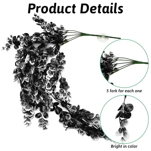 Hamiledyi Fake Reptile Plants 2 Pack Hanging Fake Plants, Plants for Reptiles with Suction Cup, Fake Amphibian Plants for Bearded Dragon Lizard Geckos Chameleon Tank (Black and White) - color: Black and White, size: 2 PCS