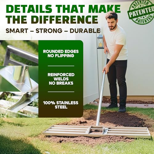 Oris Garden® Lawn Leveling Rake 30 inch - Ground Leveler for yard, sand, soil, grass - Dirt leveling tool, heavy duty stainless steel rakes for golf, grading, gravel, pool seeding, levelling (30 inch) - style: 30" Leveling Rake