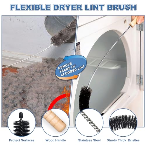 PetOde 2 Pieces Dryer Vent Cleaner Kit - Upgraded Vacuum Hose Attachment Compatible with Most Vacuum Cleaner, Flexible Dryer Lint Brush, Quickly Lint Remove, Deep Blue - color: Deep Blue
