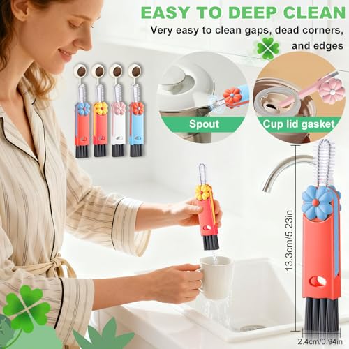 3 in 1 Cup Lid Cleaning Brush, Multifunctional Gap Cleaning Brush, Home Kitchen Crevice Brush, Portable Bottle Cleaner Brush for Cleaning Tight Spaces, Bottle Gaps, Travel Mug Caps(4 PCS)