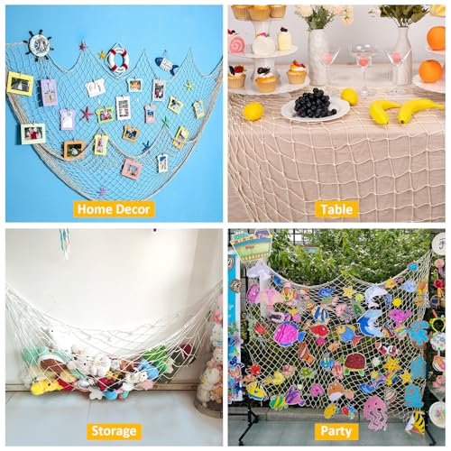 2 Pcs Fish Net Decorations, 39x78 Inch Cotton Nautical Themed Fishing Net, Wall Hanging Photo Display Fishnet for Coastal Bedroom Bathroom, Pirate Hawaiian Beach Under The Sea Party Decor, Beige - color: Beige