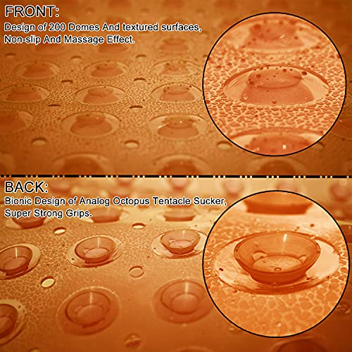 TEESHLY Bathtub Mats for Shower Tub, Extra Long Non-Slip 39 x 16 Inch Bath Mat with Drain Holes and Suction Cups, BathMat for Bathroom with Machine Washable (Clear Brown) - color: Clear Brown
