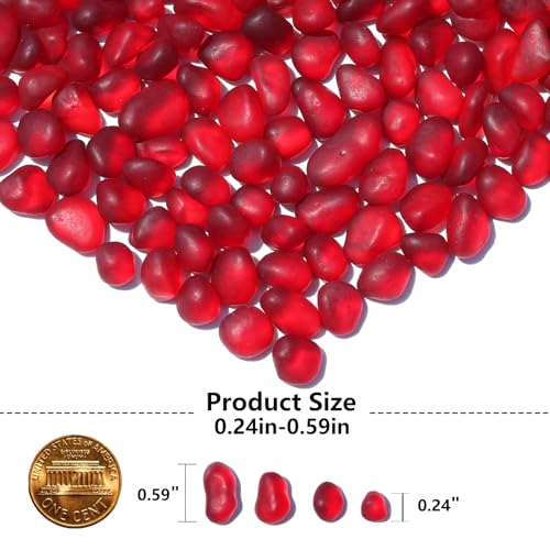 QYGL Sea Glass Stones - 0.55LB Red Frosted Glass Pebbles Gemstones - Perfect for Aquarium Rocks, Fish Tank Gravel, Vase Fillers, DIY Crafts, and Home Decor - color: Red