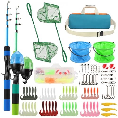 Kids Fishing Rod Reel Combo 4.92FT/5.9FT 2PCS Telescopic Fishing Pole Spincast Reel with Fishing Accessories Ultralight Fishing Tackle Starter Kit Kids Fishing Pole for Boys Girls Toddlers - color: Spincasting-4.92FT-Green&Blue