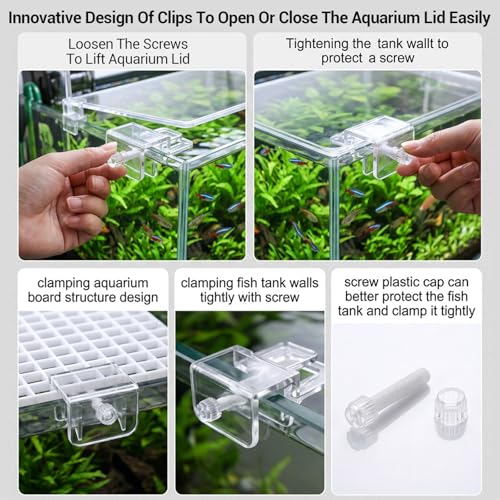 6 PCS Acrylic Fish Tank Lid Holder Aquarium Tank Clamps Lid Clear Rimless Aquarium Top Cover Lids Support Clamps Hood Replacements for Glass Aquariums Top