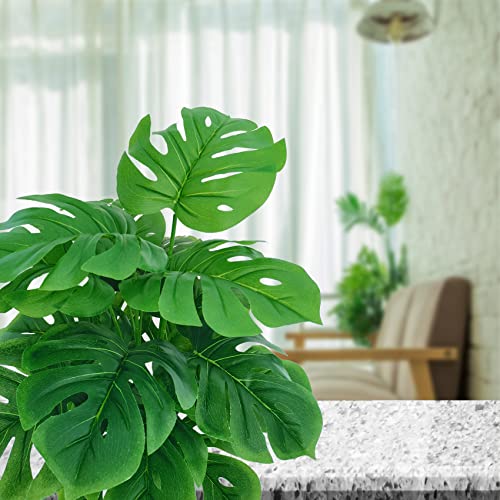 SAJANDAS Set of 2 Artificial Monstera Deliciosa Plants in Pots, Fake Tropical Palm Tree with Greenery Leaves Stems, 28 Inch Artificial Cheese Plant for Home Bathroom, Office, Windowsill Decor - size: 28 inch