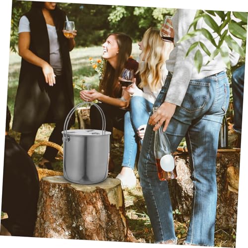 Stainless Steel Portable Ice Cube Storage Bucket with Handle Multi-Function Wine Cooler for Parties Picnics and Camping Events Capacity Beverage Pail for Cold Drinks