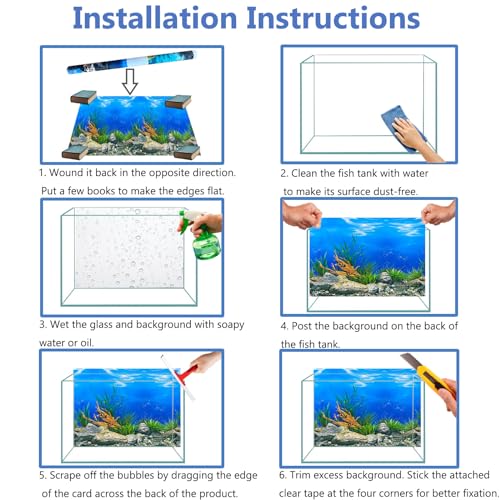 XCNO Blue Black Aquarium Background Poster Fish Tank Background Wallpaper Aquarium Backdrop Double-Sided Fish Tank Decorations Paper 24"x 72" - size: 23.6" H x 72" L