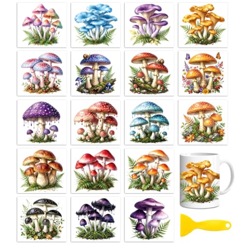 Peacoblue 18 Sheets Rub on Transfers for Crafts, Mushrooms and Poisonous Mushrooms 3.6"x3.9" UV DTF Cup Wraps Waterproof Cold Transfers Stickers for Wood Glass Metal Cup Tumblers Mirrors Home Decor - style: Mushrooms and Poisonous Mushrooms