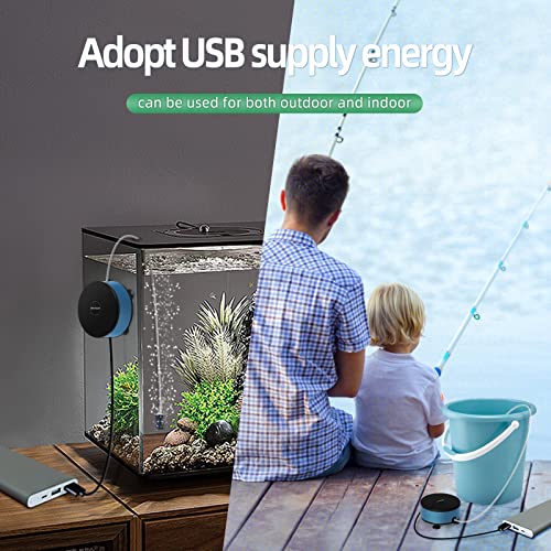 UPETTOOLS Mini Aquarium Air Pump, Quiet Fish Tank Oxygen Pump Portable USB Air Pump Aquarium Bubbler Kit with Air Stone and Airline Tubing for 1.5-7 Gallon Fish Tanks