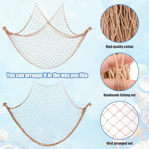 60x60 Inch Fishing Net Decor with Wooden Clips, Fishing Photo Banner The Big One Fishing Birthday Decoration Beige Natural Cotton Large Decor for Pirate Under The Sea Nautical Mermaid Themed Party