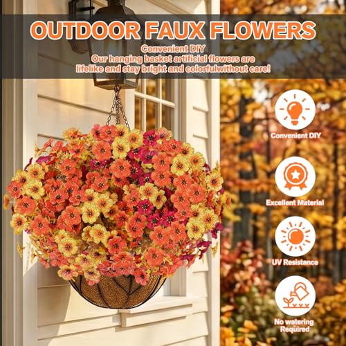 Artificial Flowers for Outdoor,Silk Flowers No Fade Fake Plastic Flowers Faux Plants for Outdoors Outside Front Porch Hanging Planter Window Box Garden Home Decoration,13 Pack(Autumn Colors) - color: Autumn, size: Artificial Flowers(13 Pcs)