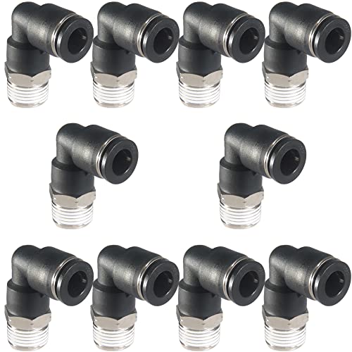 3/8 Air hose fittings, Air fittings Male Elbow 3/8 Inch Tube OD x 3/8 NPT Thread Push to Connect Fitting, PL-3/8-N3 (Pack of 10) (3/8-3/8) - size: OD 3/8 - NPT 3/8