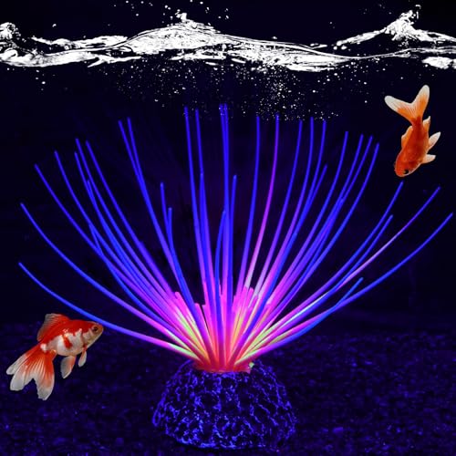 Silicone Glowing Effect Fish Tank Decorations for Aquarium, Artificial Soft Anemone Coral Plants Ornaments for Aquarium Decor Landscape, Glow in Dark Fish Tank Accessories Decorations(Rainbow) - color: Rainbow
