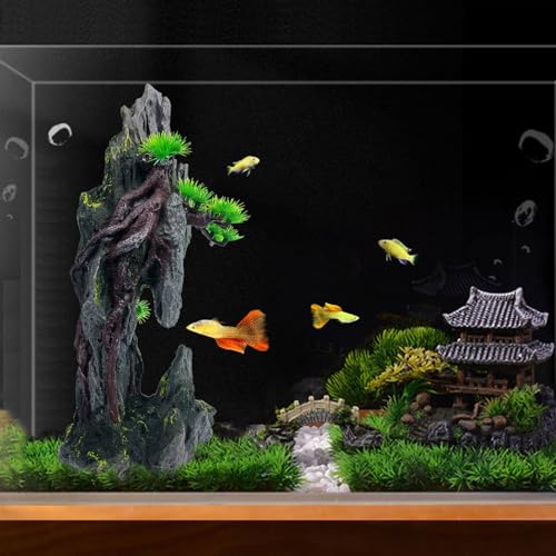 Tall Aquarium Mountain View Stone Decorations Aquarium Ornament Rock Cave Landscape Artificial Mountain Hill View Fish Tank Caves for Betta Hiding Reptile Aquarium Supply - color: Tall Mountain View