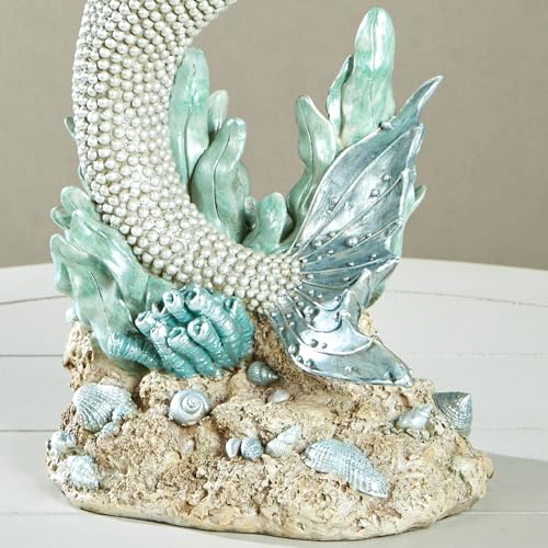 Touch of Class Oceana Mermaid Coastal Sculpture | Handpainted Resin Figurine | Pearlescent Accents, Blue Shell & Pearl-Toned Tail | 16" Decorative Mermaid Statue for Beach or Ocean Decor