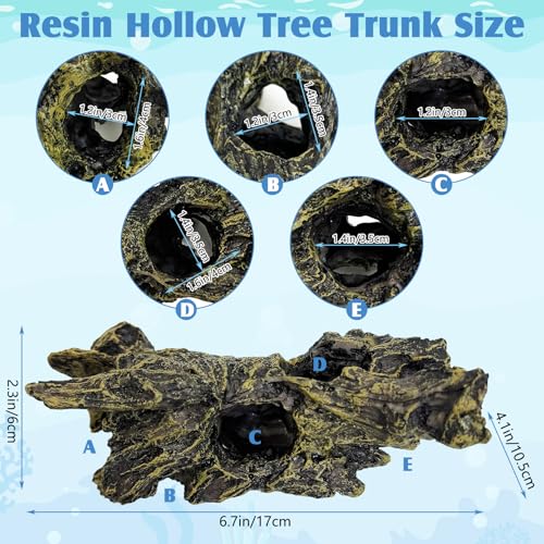 kathson Resin Hollow Tree Trunk Fish Tank Decoration Aquarium Ornament Betta Hideout House Cave for Small Fish Sleep Rest Hide Play Breed 2PCS