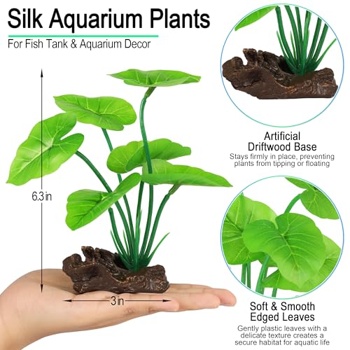 MyLifeUNIT Fish Tank Decor, Silk Aquarium Plants and Hideaway Rock Cave Decor for Betta Fish Tank Accessories, Goldfish, Turtle Tank Decorations
