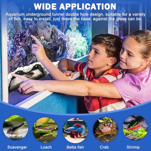 Aquarium Underground Tunnel Cave, Fish Tank Decor Decoration Hideout, Natural Curve Two Hole Viewing Fish & Shrimp Under Gravel Tunnel for Avoid Aggressive Behavior