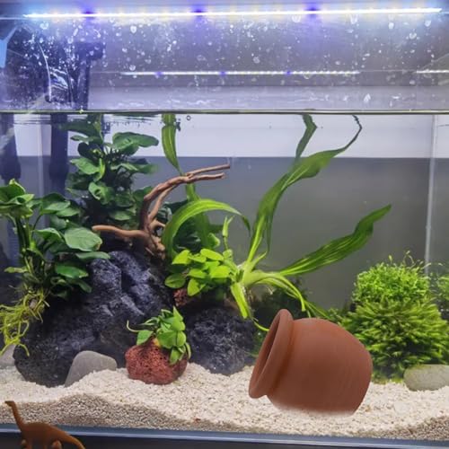 Saim Aquarium Ceramic Cave for Fish Tank - Natural Clay Pot Hideout Decor for Betta, Shrimp, Cichlid, Small Fish Breeding & Hiding, Cute Hideout Cave Ornament Aquatic Habitat - Small - size: Small