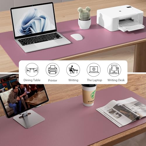 Leather Desk Pad Protector,Mouse Pad,Office Desk Mat,Non-Slip PU Leather Desk Blotter,Laptop Desk Pad,Waterproof Desk Writing Pad for Office and Home (Dark Pink,23.6" x 13.7") - color: Purple, size: 23.6" x 13.7"