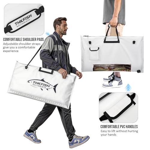 THKFISH Fish Tournament Weigh in Bag for Bass Fishing, Heavy Duty Insulated Live Fish Bag for Caught Fish with Waterproof Zipper and Mesh Liner, Leakproof,Puncture Resistant(White-32×19.7in) - color: White-32×19.7in