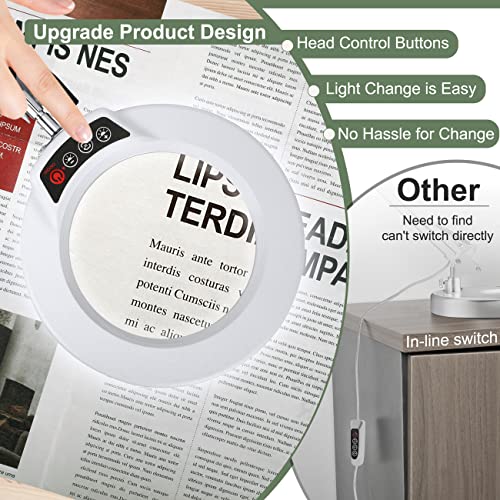 12X Magnifying Glass with Light and Stand, Upgrade Button 5 Color Modes Stepless Dimmable, 2-in-1 LED Lighted Magnifier Light, Hands Free Desk Lamp with Clamp for Craft Hobby Close Work - White - color: White, size: 12X 17.8inch Base & Clamp