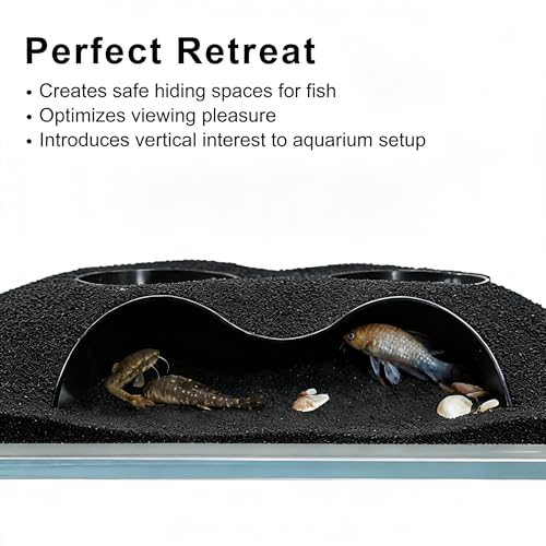 Aquarium Underground Tunnel Cave Natural Curve with Holes for Viewing, Fish Tank Decoration Hideout, for Cory Catfish, Shrimp, Loach and Pleco, Black
