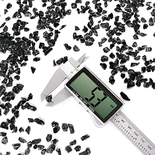 1.5 lb Black Crushed Glass for Resin Art and Crafts, 3-6mm Chunky Broken Glass Pieces, Solid Color Irregular Shards for Geode, Vase Filler, Aquarium Decor & DIY Crafts - color: Black
