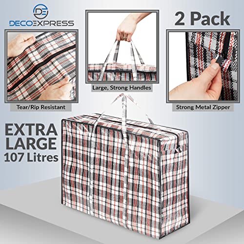 2 Pack Heavy Duty Moving Bags with Strong Zipper & Carrying Handles, 107L/ 28 gal Large Durable Clothes Storage Totes, 88 lbs Packing Moving Boxes, Closet Organizers and Storage (29.9x23.2x29.4 IN) - size: Pack of 2