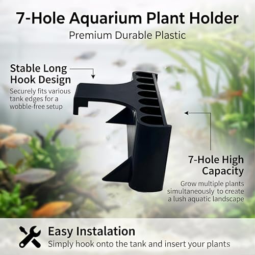 2 Pack Hanging Aquarium Plant Holder – 7-Hole Fish Tank Plant Pot for Pothos & Aquatic Plants, Floating Plant Corral, Aquascape Decor, Rim Plant Holder (Black) - color: Black