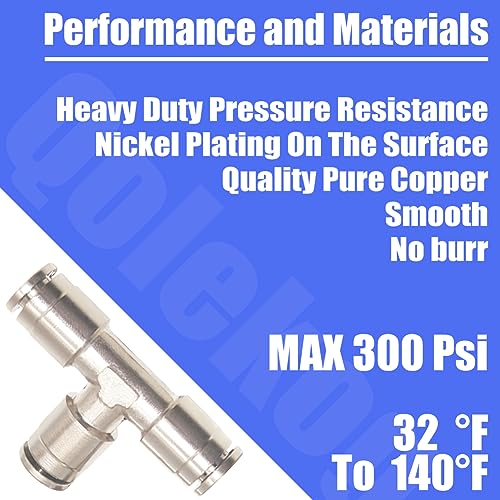 Pneumatic Push To Connect Fittings Heavy Duty Tee Quick Air Fittings 3/8 inch x 3/8 inch Tube OD Nickel Plated Brass Quick Connect Fittings PE-3/8 (2 Pack) - size: 3/8" OD(2Pcs), style: Tee