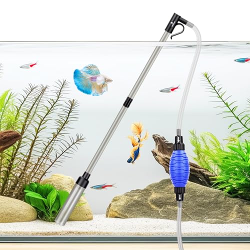 fishkeeper Quick Aquarium Siphon Pump Gravel Cleaner - 256GPH / 80GPH Adjustable Powerful Fish Tank Vacuum Gravel Cleaning Kit for Aquarium Water Changer, Sand Cleaner, Dirt Removal