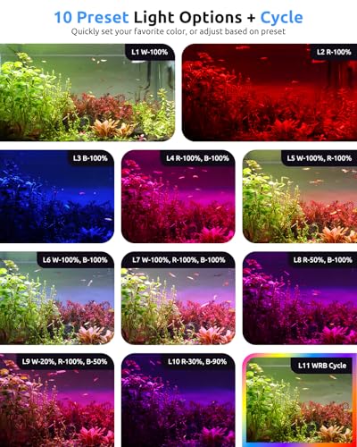 SEAOURA Aquarium LED Light for 12-18in Freshwater Tank, Full Spectrum Aquarium Light for Plant Growth, 6H/8H/12H Timer, WRB 3 Channel Customizable, 10 Brightness & 11 Colors, Adjustable Bracket - size: For 12'' - 18'' Tank