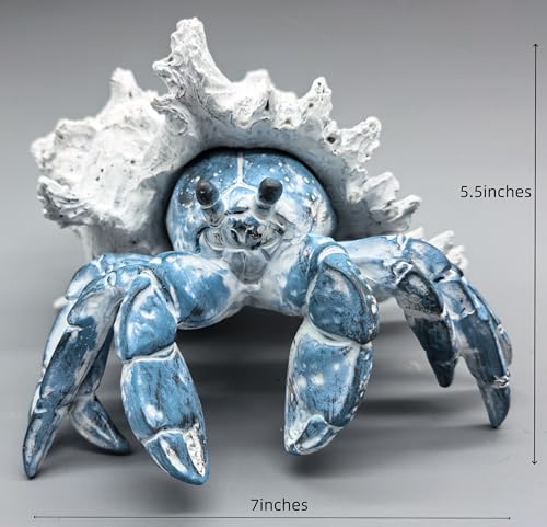 VVGIFTS Blue Hermit Crab with Shell Resin Figurine Beach Coastal Decor Sculpture Statue for Home Office Desk Tabletop Shelf Bathroom Decoration Ornament Gift - color: Bluecrab