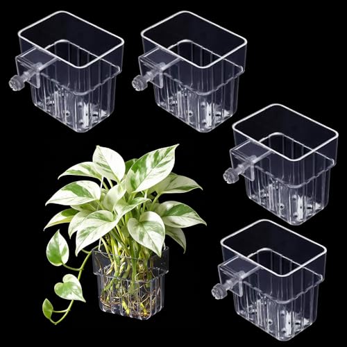 4 Pack Clear Aquarium Plant Holder Top Hanging for Fish Tank, Aquariums Planter Basket Pots for Aquatic Plants