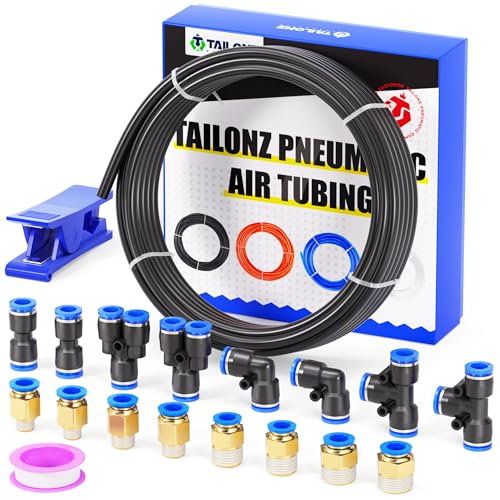 TAILONZ PNEUMATIC Black 8mm or 5/16 OD 5mm ID Polyurethane PU Air Hose Pipe Tube Kit 10 Meter 32.8ft - color: Black, size: 8mm OD/32.8ft/10m